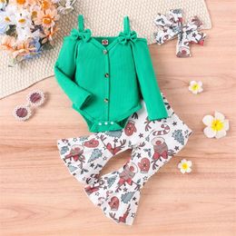 Clothing Sets Born Infant Baby Girl Christmas Outfit Santa Claus Long Sleeve Romper Flared Pants Headband Set Girls Clothes