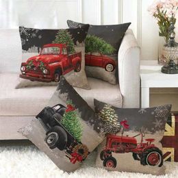 Pillow Christmas Decoration Car Cartoon Printing Cover Party Home Decor Encrypted Linen Pillowcase Sofa Seat