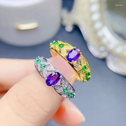 Cluster Rings Natural Amethyst For Women Silver 925 Jewellery Luxury Gem Stones 18k Gold Plated Free Shiping Items Party Gifts