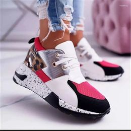 Casual Shoes Spring Lace-Up Platform Sports For Women Breathable Ladies Sneakers Leopard Print Faux Fur Women's