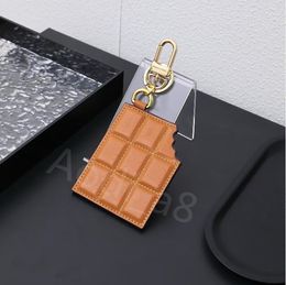 Fashion Black Brown Chocolate Bar Keychains delicious chocolate Leather metal pendant key ring classics Monogram charm Car keychain for Men Women