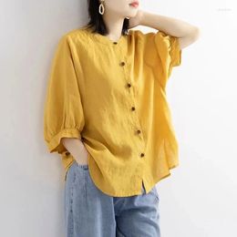 Women's Blouses 2024 Female Cotton Linen Lantern Sleeve Shirt Retro Style Women Solid Colour Cardigan Blouse Jacket Ladies Loose Shirts