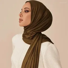 Scarves 2024 170 80cm Solid Colour Hijabs Modal Cotton Jersey Scarf Long Muslim Headscarf Stretchy Easy Plain Headband