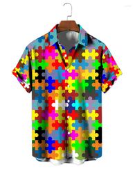 Men's Casual Shirts Shirt Colour 3D Printed Puzzle Hawaii Oversized Short Sleeved Street Top Summer Beach Vacation