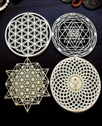 Mats Pads 30cm Sacred Geometry Wall Art Wood Sign Crystal Grid Meditation Chakra Flower Of Life Laser Cut Mat Wooden Home Decor9006944