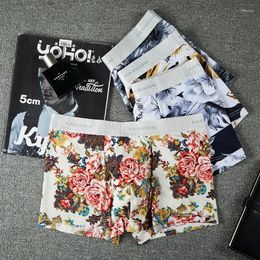 Underpants 10 Colors/thin Ice Silk Men's Boxer Shorts Mid-waist Breathable Printed Personality Flower Bird And Dragonfly Fun