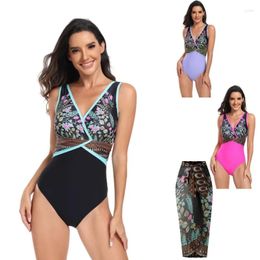 Women's Swimwear One Piece Print Long Dress Set For Women Girl Vacation Beach Holiday Uniform Sports Swimsuit Bikini Sexy