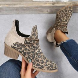 Boots Nice Fashion Women Pointed Toe Low-heel Waterproof Leopard Print Shoes Autumn Winter Casual Ankle 35-43