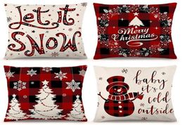 Christmas Pillow Covers 1818 Inch Set of 4 for Christmas Decorations Farmhouse Black and Red Buffalo Plaid Pillow Covers Linen Pi96707147
