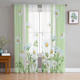 Curtain Summer Flowers Daisies Watercolour Green Sheer Curtains For Living Room Decoration Window Kitchen Tulle Voile