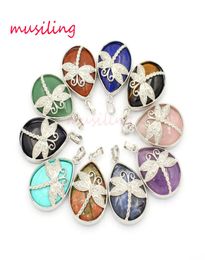 Dragonfly Water Drtop Natural Stone Pendants Pendulum Silver Plated Charms Crystal Fashion Jewellery For Women5991796