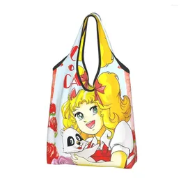 Storage Bags Anime Candy Grocery Tote Shopping Bag Women Custom Japan Cartoon Girl Shopper Shoulder Large Capacity Handbag