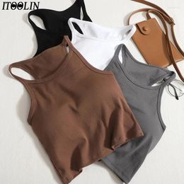 Women's Tanks ITOOLIN Cotton Women Motion Tank Tops With Bra Pad Casual Crop Knitted Backless Camis For Running 2024