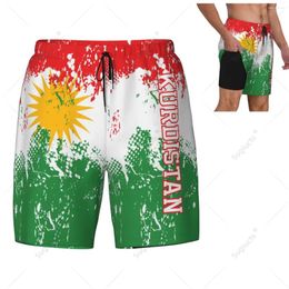 Men's Swimwear Kurdistan Flag 3D Mens Swimming Beach Surfing Pants Swim Shorts Trunks Compression Liner 2 In 1 Quick-Dry