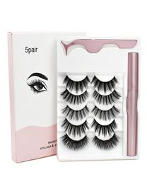 Magnetic Eyelashes 5 Pairs Natural long Magnetic Eyeliner Magnetic False Eyelashes Pink Tweezer Set Makeup Set Eyelash Extension5128253