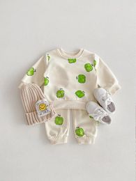 Clothing Sets 2024 Spring Kids Boys Girls Apple Print Long Sleeve Tops Pants 2Pcs Baby Casual Cotton Sweatshirt Suit Children Tracksuit