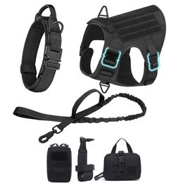 4 Metal Buckles Dog Harness And Leash Set Military Tactical Pet Training Walking K9 Vest Harness And Collar Set For Large Dogs 240517