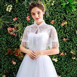 Women's Blouses 2 Colors See Through Hollow Out Tassel Lace Shawl Bridal Cloak Elegant Thin Women Cosplay Party Top Streetwear One Size