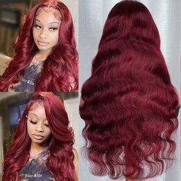 13x4 Body Wave Front Human Hair HD Transparent Lace Frontal Wig Brazilian Red Coloured Remy Wigs for Women