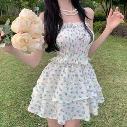 Casual Dresses Korean Style Floral Sexy Mini Dress Women Harajuku Evening Party Birthday Coquette Prom Summer Clothes Fashion