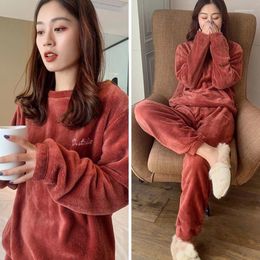 Women's Sleepwear Womens Coral Fleece Winter Warm Pyjamas Set Soft Flannel Long Sleeve Pullover Tops And Pants Loose Loungewear