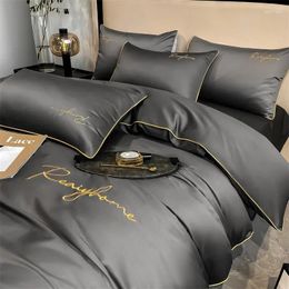 Bedding Sets Luxury 60's Long Pile Cotton Duvet Cover Set Embroidered Fall Winter Quilt Solid Egyptian 2pcs Pillowcases