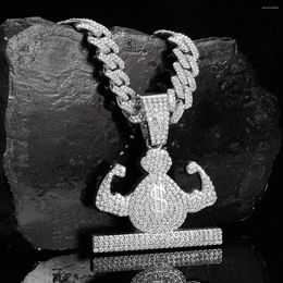 Pendant Necklaces Out Muscle Money Bag With 13MM Prong Miami Cuban Link Chain For Men And Women