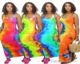 4XL 5XL Maxi Dresses For Women Designer Plus Size Clothing Sexy U Neck Tie Dye Sleeveless Long Bodycon Dress 4 Colours6521691