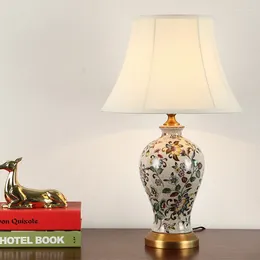 Table Lamps Chinese Style Retro Ceramic American Creative Warm Copper Fabric LED E27 Deco Lamp Bedside&foyer&studio JTSJ002