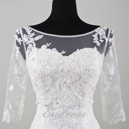Elegant Sheer Bridal Lace Jacket Batesu Long Sleeves Appliques Wrap Sheath Bridal Bolero Custom Made High Quality Jacket For Wedding Dr 2837
