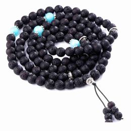 Beaded 10Pc/Set Natural Stone Beads Elastic Lava Rock Bracelet With Round Stainless Steel Charm Bead Handmade Jewellery Drop Delivery Dh5Js