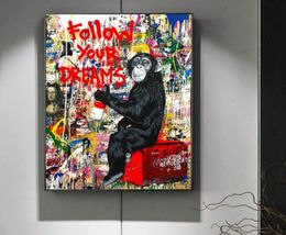 Graffiti Follows Your Dreams Wall Art Pictures Painting Wall Art for Living Room Home Decor No Frame6644708