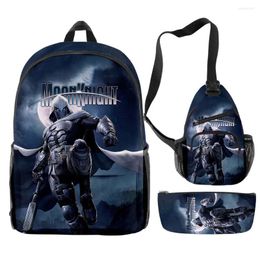 Backpack Fashion Youthful Funny Moon Knight 3pcs/Set 3D Print Bookbag Laptop Daypack Backpacks Chest Bags Pencil Case