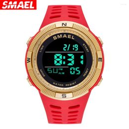 Wristwatches SMAEL Young Men's Red Digital Watch With Stopwatch Alarm Military For Student Waterproof Auto Date Electronics Wristwatch