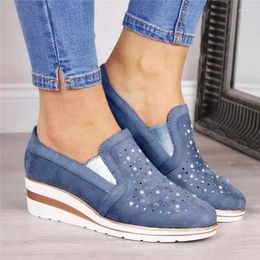 Casual Shoes Wedges For Women Cow Suede Bling Autumn Woman Fashion Slip-On Round Toe Flats Comfortable Platform