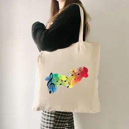Shopping Bags Music Notes Tote Bag Daily Commute Canvas Shoulder Reusable Handbag Trendy Folding Gift For Her Lover Clutch