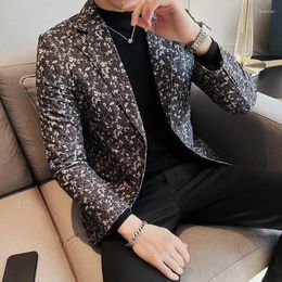 Men's Suits 2024 Men Printing Suit Jackets Slim Fit Stylish Floral Print Blazers Casual Wedding Party High Quality Fashion Tuxedo