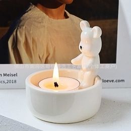 Candle Holders Instagram Bear Candlestick Decoration Cute Aromatherapy Ceramic Crafts Nordic Style Home Jewellery H240521