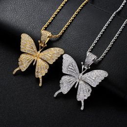 Hip Hop butterfly shape necklace For Men Women Iced out Bling animal Pendant Gold Silver Twisted chain Hiphop Rapper Jewellery Drop Shipp 282u