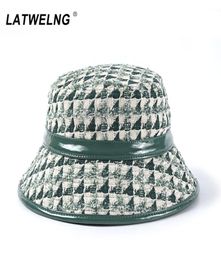 Vintage Designer Tweed Bucket Hats For Women Fashion Autumn Winter UV Hat Ladies Plaid Caps With PU Stitching 3 Colors Whole T77173017831
