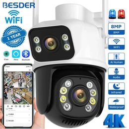 Wireless Camera Kits BESDER 8MP PTZ Wifi Camera Outdoor Night Vision Dual Screen Human Detection 4MP Security Protection CCTV Monitoring IP Camera J240518