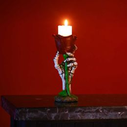 Candle Holders New Creativity Eternal Love Theme Decorative Holder Skeleton Holding Rose Candlestick Desktop Decoration H240517