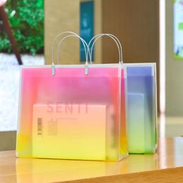Shopping Bags Fashion Reusable Bag PVC Transparent Frosted Plastic Tote Hanbag Shopper Grocery Washing Cosmetics Storage