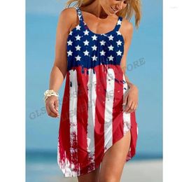 Casual Dresses Summer Dress Sleeveless Boho Beach Party Evening Loose USA Flag Women Fashion Holiday Strap Sundress American