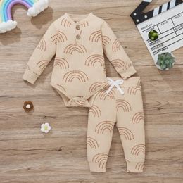 Clothing Sets Born Infant Baby Boys Girls Spring Autumn Clothes Ribbed Print Long Sleeve Romper Pants Casual 2Pcs Toddler Outfits