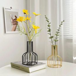Vases Creative Wine Bottle Flower Arrangement Home Decoration With Nordic Style Iron Art Dried Transparent Hydroponic Test Tube