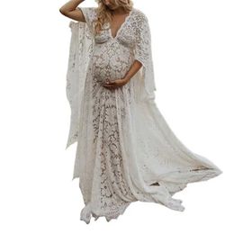 Maternity Dresses Long Lace Maternity Boho Dresses Maxi V Neck Ruffle Sleeve Baby Shower Beach Wedding Guest Photoshoot Spring Summer Fall H240518