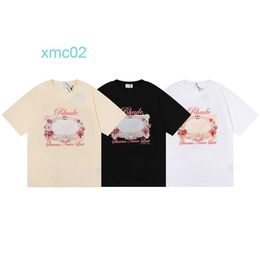 24ss Fashion Brand Rhude Letter Rose Magic Mirror Printed Short Sleeved T-shirt for Men and Women American High Street Half Sleeves