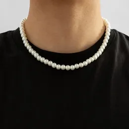 Choker Trendy Hip Hop Imitation Pearl Chokers Necklace For Men Women Exquisite Boho Beaded Neck Chain Male Versatile Street Jewelry