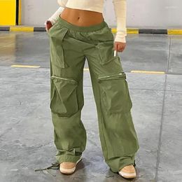 Women's Pants American Vintage Street Hip Hop Wide Leg Y2K Spicy Girl Pocket Elastic Waist Drawstring Zipper Leggings Loose Work